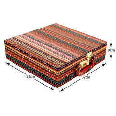 Kuber Industries Tribal seamless Pattern Wooden 4 Rod Bangle Box/Organizer For Bangle, Watches, Bracelets, Jewllery With Mirror & Number Lock System (MultiColour)-47KM0614