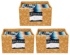 Heart Home Metallic Flower Printed Non-Woven Foldable Saree Stacker, Wardrobe Organizer, Storage Bin With Handle- Pack of 3 (Brown)-HS43HEARTH26400