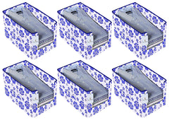 Heart Home Flower Printed 6 Piece Non Woven Shirt Stacker Cloth Organizer for Storage, (Royal Blue) - CTHH018333