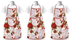 Heart Home Flower Printed Oil Stain Resistant Cooking Kitchen Apron for Men Women with 1 Front Pocket, Pack of 3 (Red)