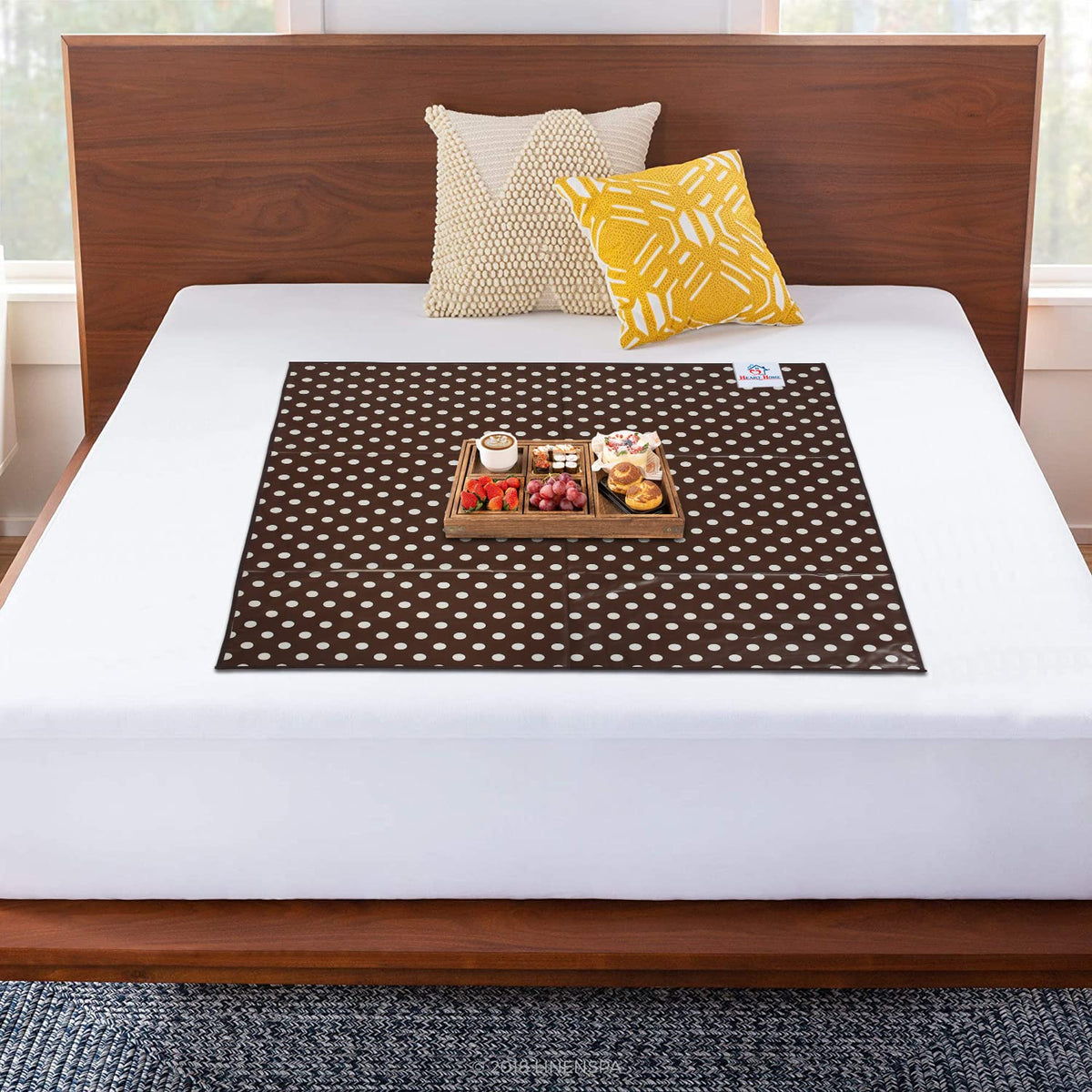 Heart Home PVC Dot Print Both Sided Bed Server Food Mat, Bedsheet Protector for Home 36"x36" (Brown) 54HH4339.