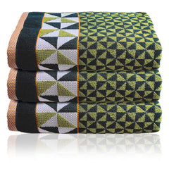 Heart Home Multiuses Tringle Printed Soft Cotton Bath Towel, 30"x60" - Pack of 3 (Green)