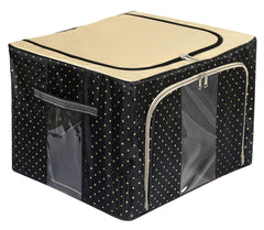 Kuber Industries Dot Printed Steel Frame Living Box, Closet Organizer, Cloth Storage Boxes for Wardrobe With Clear Window, 44Ltr. (Black & Grey)-44KM0238