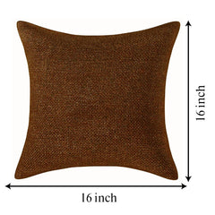 Kuber Industries Jute Cotton Decorative Square Cushion Cover, Cushion Case For Sofa Couch Bed 16x16 Inch- Pack of 5 (Brown)