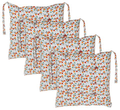 Heart Home Flower Printed Microfiber Square Chair Pad Seat Cushion for Rocking Chair, Office Chair, Dinning Chair, Indoor/Outdoor with Ties, 18 * 18 Inch- Pack of 4 (White)