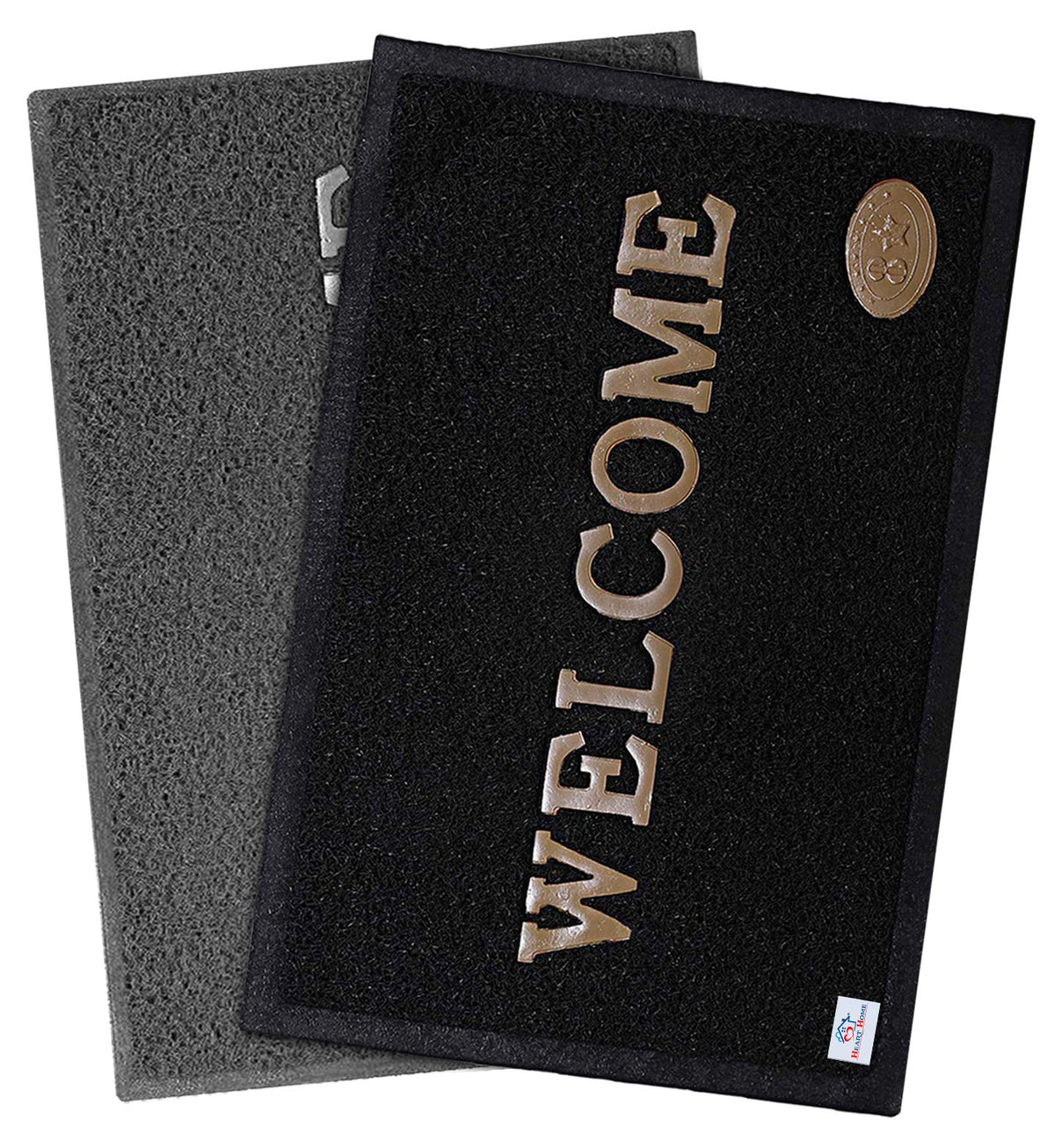 Heart Home Rubber Anti Slip Welcome Door Mat for Home Entrance, Office, Shop (Grey & Black)-Pack of 2-HHEART15404,Standard