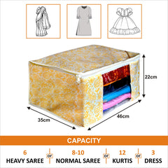 Homestic Set of 6 Foldable Non Woven saree covers with Zip|Saree & Clothes Organiser for wardrobe |Transparent Window With Premium Zipper|Suitable for Lehenga, Suit, Dress (Gold)