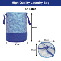 Homestic Canvas Waterproof Round Laundry Basket For clothes|Foldable Toy Storage Organizer|Reinforced Handle With Sturdy Base|Capicity 45 Ltr (Blue)