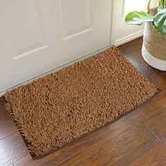 Kuber Industries Shaggy Velvet Door Mat - 27.5"x18"x0.4", Brown