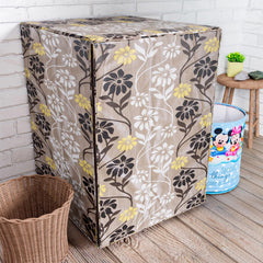 Heart Home Washing Machine Cover | Golden Flower Print Washing Machine Cover | Knitting Polyester | Front Load Washing Machine Cover | Brown