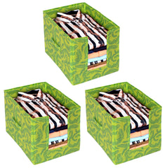 Heart Home Leaf Printed Non-Woven Foldable Shirt Stacker Closet Organizer With Handles- Pack of 3 (Green)-HS43HEARTH26470