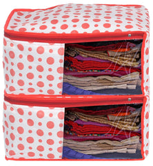 Kuber Industries Dot Printed Non-Woven Blouse Cover, Cloth Organizer, Wardrobe Organiser With Tranasparent Window- Pack of 2 (Blue)-46KM0296