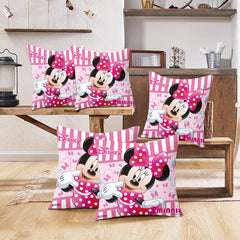 Heart Home Disney Minnie Print Cushion Cover|Sofa Cushion Covers|Sitting Cushion Cover|Polyester Cushion Filler|16x16 Inch|Set of 5 (Pink)