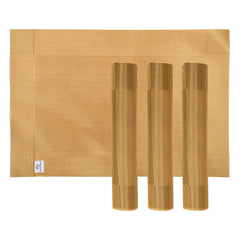 Heart Home Reversible Non-Slip Wipe Clean Heat Resistant PVC Placemats for Dining Table, Set of 6 (Gold)-50HH01311