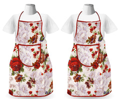Kuber Industries Unisex Cotton Apron with Front Pocket|Flower Printed & Oil Stain Resistant|Size 70 x 56 x 1 CM|Pack of 2 (Red)