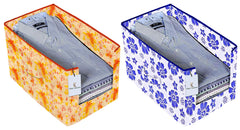 Kuber Industries Flower Printed 2 Piece Non Woven Shirt Stacker Wardrobe Organizer Set, (Ivory & Red, Royal Blue) - CTKTC35019
