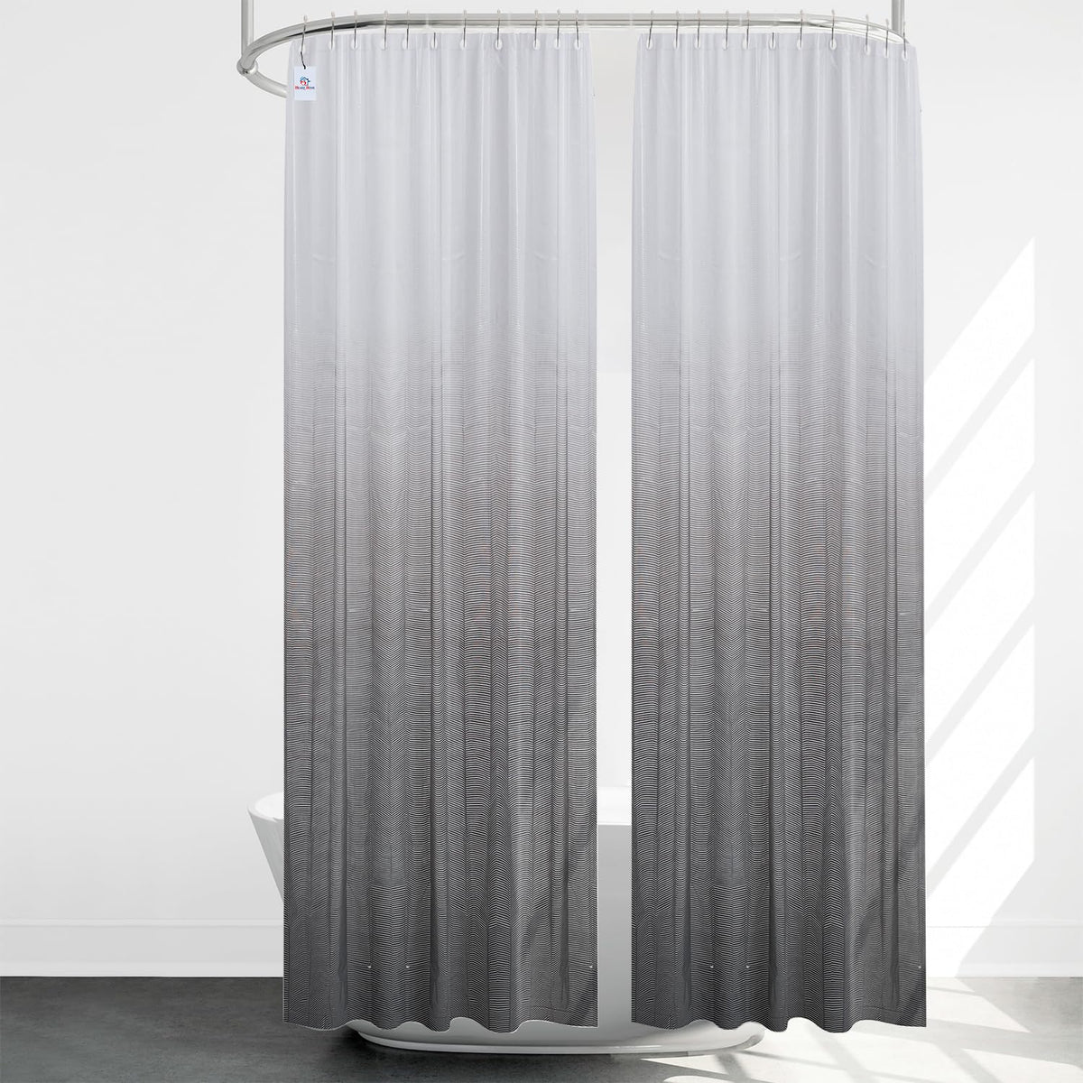 Heart Home Shower Curtain | Odette Design PEVA Curtain for Bathroom | Shower Curtain for Bathroom | Bathroom Shower Curtain with Hooks | 6 Feet | Pack of 2 | Gray