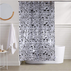 Heart Home PVC Waterproof Spiral Print Shower Curtain for Bathroom with 8 Ring,7 Feet (Black)