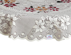 Heart Home Flower Printed Home Decorative Luxurious Round Table Cover/Table Cloth, 40"x40" (White & Brown)-44HH0120