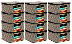 Kuber Industries Honeycomb Print Non-Woven Foldable Saree Cover|Clothes For Home & Traveling With Transparent, Extra Large Pack of 12 (Cream)