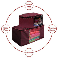 Homestic Combo Set of 6 saree covers & Blouse cover with Zip|Clothes Organiser for wardrobe |Transparent Window With Premium Zipper|Suitable for Lehenga, Suit, Dress (Maroon)