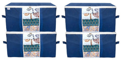 Heart Home Underbed Clothes Blankets Storage Bag With Tranasparent Window- Pack of 4 (Navy Blue)-HS_38_HEARTH21712
