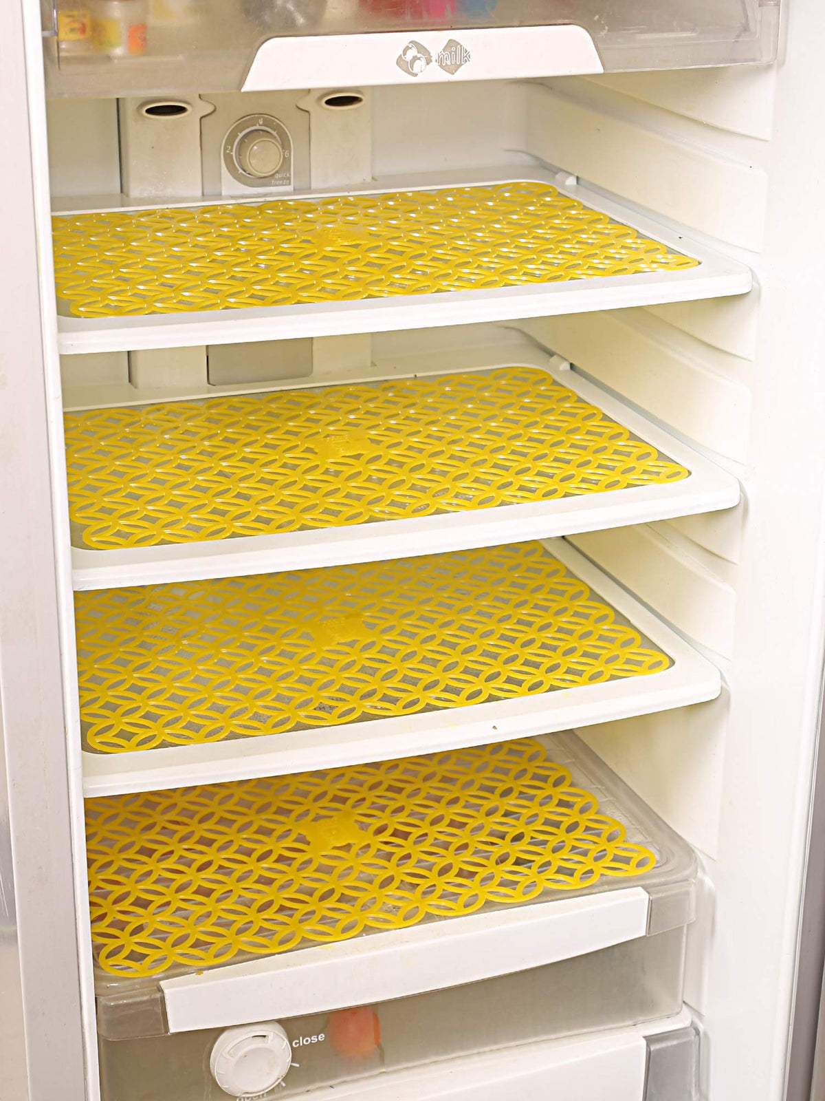 Kuber Industries Circle Design 6 Piece PVC Refrigerator Mat Set - Yellow