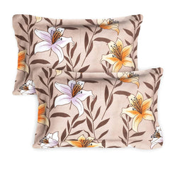 Kuber Industries Double Bedsheet|Glace Cotton Flower Print Bedsheet with 2 Pillow Covers for Living Room|Bedroom|90x108 Inch (Light Brown)