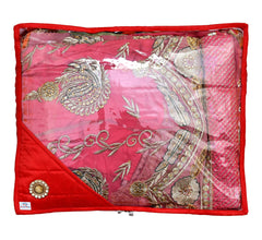 Heart Home Non Woven 3" inch Foldable, Lightweigth Saree Cover/Clothes Organiser For Wardrobe With Transparent Top- Pack of 4 (Red)-HS_38_HEARTH21627