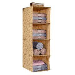Kuber Industries Metalic Floral Print Non Woven Hanging 4 Shelves Foldable Wardrobe/Closet Cloth Organizer (Set of 2, Beige)-KUBMART1162, Standard
