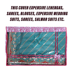 Heart Home Lehenga Cover | Non-Woven Gown Cover | Check Bow Pattern Garment Cover | Salwar Suit Cover with Top Transparent | Large | Pack of 2 | Cream