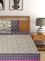 Kuber Industries Leaf Design Cotton Single Bedsheet with 1 Pillow Covers, Pink - CTKTC45990