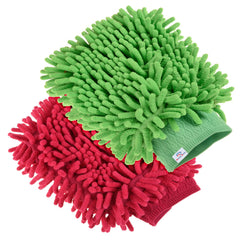 Heart Home Chenille Mitts|Microfiber Cleaning Gloves|Inside Waterproof Cloth Gloves|100 Gram Weighted Hand Duster|Chenille Gloves for Car|Glass|Pack of 2 (Green & Dark Pink)