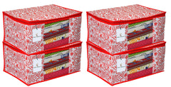 Kuber Industries Floral Design 4 Piece Non Woven Saree Cover, Extra Large, Red