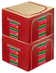 Kuber Industries Dot Printed Steel Frame Storage Box/Organizer For Clothing, Blankets, Bedding With Clear Window, 24Ltr.- Pack of 2 (Maroon & Brown)-44KM0227