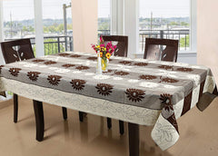 Kuber Industries Floral Cotton 6 Seater Dining Table Cover - Brown
