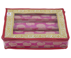 Heart Home Multipurpose Feather Design Laminated 3 Rod Bangle Box/Organizer/Case With Tranasparent Top (Pink)-47HH0225