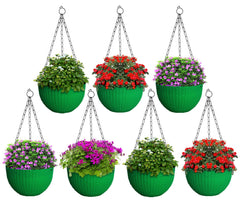 Kuber Industries Plastic Hanging Flower Pot for Balcony & Railing Set of 7 (Green) 53KM3823