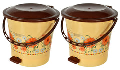 Kuber Industries Flower Printed Plastic Pedal Dustbin With Lid & Handle For Home/Kitchen/Office, 5 Ltr (Yellow)- Pack of 2