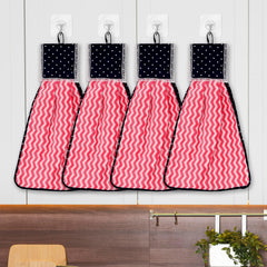 Kuber Industries Napkin | Washbasin Hanging Napkin | Kitchen Towel with Ties | Napkin for Kitchen | Zig Zag Napkin for Bathroom | Hand Towel for Kitchen | Pack of 4 | Pink