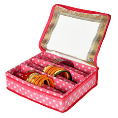 Kuber Industries Dot Printed Laminated 3 Rod Bangle, Chudi, Watches & Bracelet Box/Organizer With Transparent Top (Pink)-HS43KUBMART25537