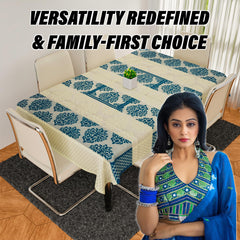 Heart Home Dining Table Cover | Kitchen Dining Tablecloth | 6 Seater Dining Table Cover | Dining Table Cover for Hall Décor | Blue Star Patta Net Tablecloth | DTC | 60x90 | Cream