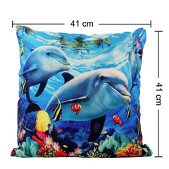 Heart Home Cushion Cover|Sofa Cushion Covers|Ocean Print Sitting Cushion Cover|Polyester Cushion Filler|16x16 Inch|Set of 5 (Blue)