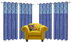 Kuber Industries Rose Design 4 Pieces Polyester Eyelet Door Curtain 7 Feet (Blue)-Ctktc14263