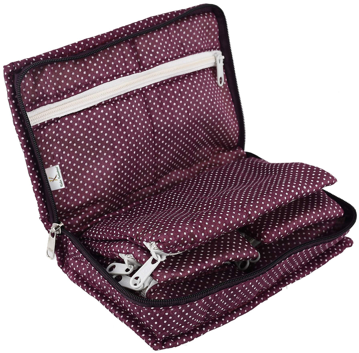 Kuber Industries Heart Home Cotton Multipurpose 7 Pocket Dot Printed Jewellery Storage Bag Pouch/Travel Kit Organizer (Purple)-KUBMART15427