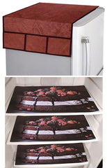 Kuber Industries Cake Design 3 Pieces PVC Fridge Mats and 1 Piece Fridge Top Cover (Maroon) - CTKTC39626