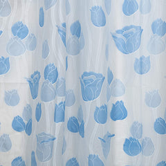 Kuber Industries PVC Floral Shower Curtain with Hooks, Size Standard (Blue), Washable, Pack of 1
