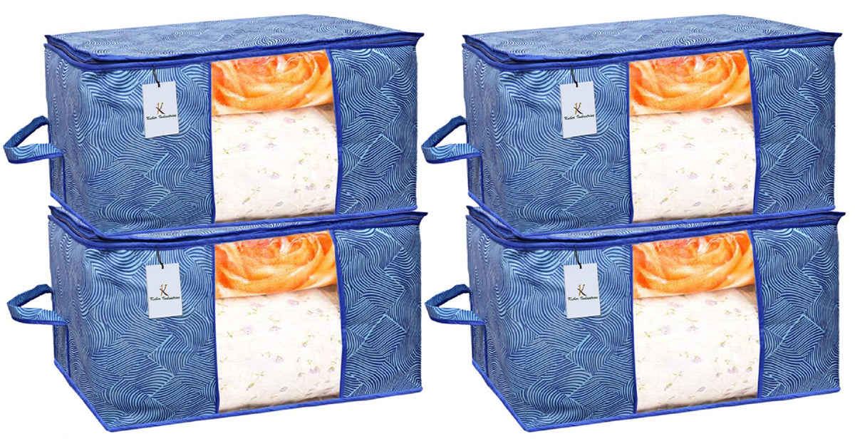Kuber Industries Leheriya Design Underbed Storage Bag, Storage Organiser, Blanket Cover Set of 4 - Royal Blue, Extra Large Size