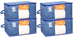 Kuber Industries Leheriya Design Underbed Storage Bag, Storage Organiser, Blanket Cover Set of 4 - Royal Blue, Extra Large Size