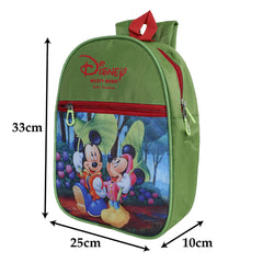Kuber Industries Polyester Waterproof Disney Mickey & Minnie Mouse Print Backpack|Sturdy School Bag for Kids (Green)